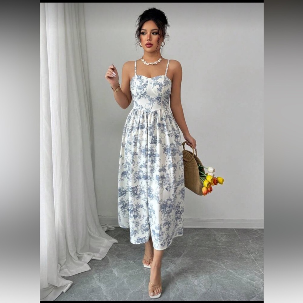 Blue and white floral dress